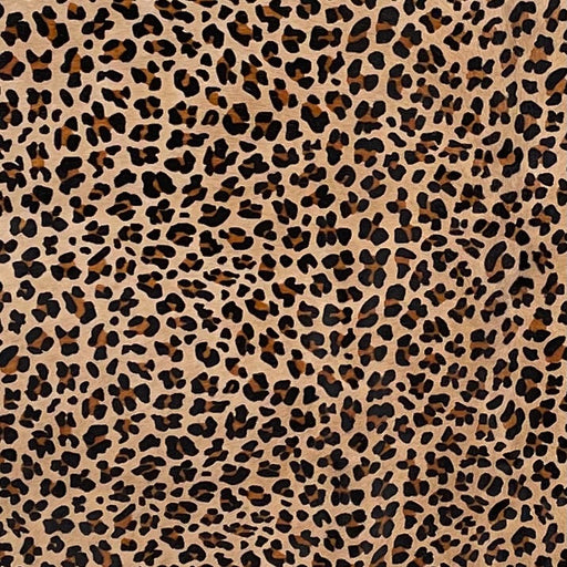 closeup of this Light Brown Brazilian Cowhide, showing a stenciled, brown and black, leopard print (BRLP131)