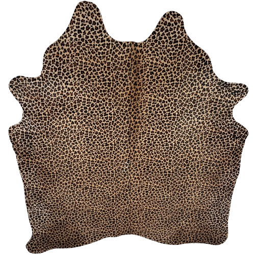 Leopard Print on Large Light Brown Brazilian Cowhide: light brown cowhide that has been stenciled with a brown and black, leopard print - 7'6" x 6'2" (BRLP132)