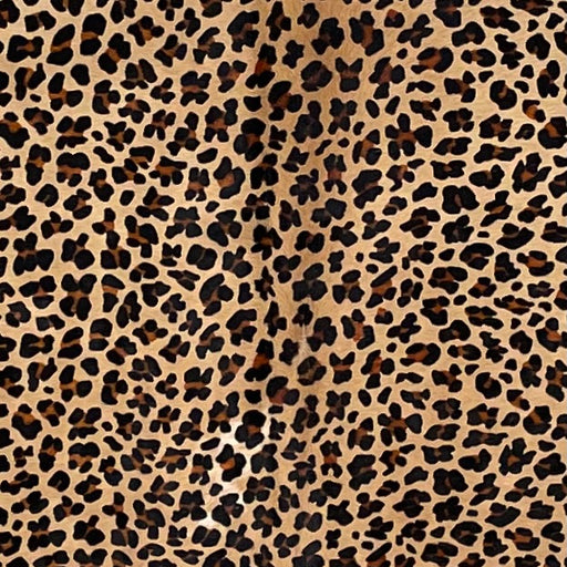 Closeup of this Large Light Brown Brazilian Cowhide, showing a stenciled, brown and black, leopard print (BRLP132)