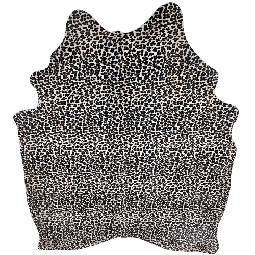 Leopard Brazilian Cowhide: off-white Brazilian cowhide with a black and brown, stenciled, leopard print - 6'9" x 5'4" (BRLP150)