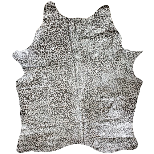 Off-White Brazilian Cowhide w/ Leopard Print and Silver Acid Wash - 7'5" x 5'10" (BRLPSAW142)