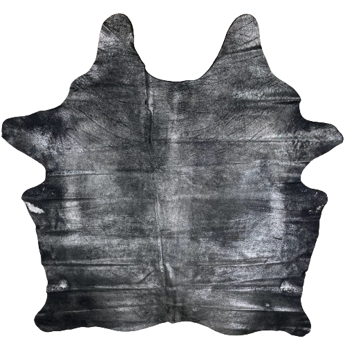 XL Black Dyed Brazilian Cowhide w/ Silver Spray:  cowhide that has been dyed black and treated with a light mist of metallic, silver spray - 8'1" x 6'8" (BRSLD243)