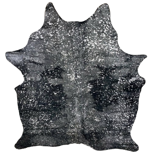 Dyed Black Brazilian Cowhide with a metallic Silver Acid Wash - 7' x 5'7" (BRSLDAW509)