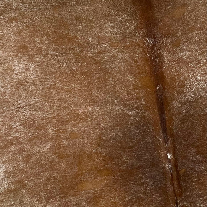 Closeup of this Large, Brown and White, Speckled, Brazilian Cowhide, showing brown with fine, white speckles covering most of the hide  (BRSP1858)