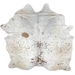 Large White and Brown Speckled Brazilian Cowhide, 6 brand marks:  white with brown speckles and spots, and it has one brand mark in the middle of the shoulder, three along the spine, and two near the lower edge, all on the right side - 7'8" x 6'7" (BRSP1985)