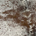 Closeup of this Tricolor, Speckled, Brazilian Cowhide, showing white with brown and black speckles and spots (BRSP2022)