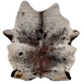 Large Tricolor Speckled Brazilian Cowhide:  off-white with brown and black speckles and spots, and it has cream, with speckles and spots, on the belly and hind shanks - 7'9" x 5'10" (BRSP2026)