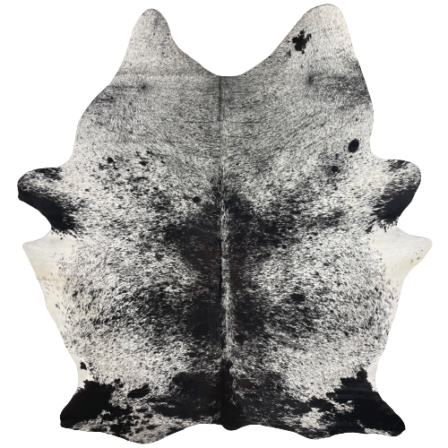 XL Black and White Speckled Brazilian Cowhide:  white with black speckles and spots - 8'2" x 6'6" (BRSP2045)