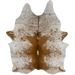 XL White and Brown Speckled Brazilian Cowhide, 1 brand mark:  white with brown speckles and spots, and it has mostly solid brown down the middle of the back, and it has one brand mark on the butt, on the right side - 8'4" x 5'11" (BRSP2061)
