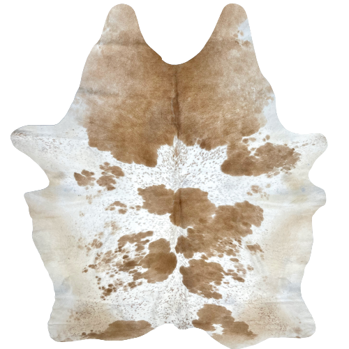 XXL White and Brown Speckled Brazilian Cowhide:  white with cloudy, brown spots and speckles, and it is cream on the belly - 8'6" x 6'8' (BRSP2088)