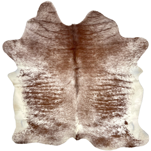 Large Reddish Brown and White Speckled Brazilian Cowhide:  white with reddish brown speckles and spots - 7'7" x 6'2" (BRSP2098)