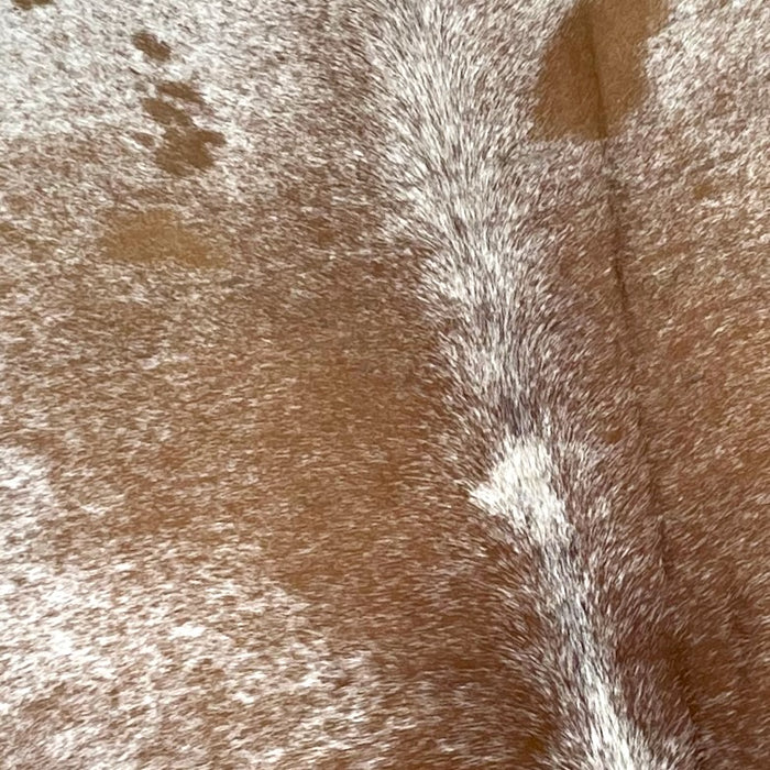 Closeup of this XL, Speckled, Brazilian Cowhide, showing white with brown speckles and spots  (BRSP2168)