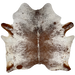 Brown and White Speckled Brazilian Cowhide:  brown with fine, white speckles down the middle, and white with brown speckles and spots on the belly, shoulder, and part of the shanks - 7'3" x 6'8" (BRSP2188)