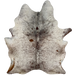 Large Tricolor Speckled Brazilian Cowhide, 1 brand mark:  white with brown spots and speckles over most of the hide, white with black and brown speckles on the shoulder, and it has one brand mark on the left side of the butt) - 7'6" x 5'8" (BRSP2266)