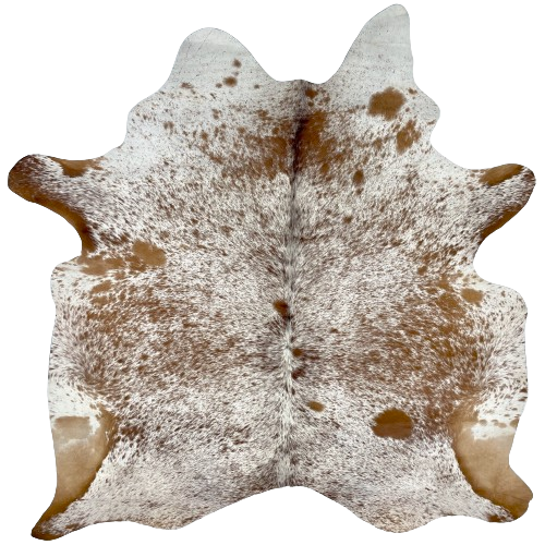 White and Brown Speckled Brazilian Cowhide:  white with brown speckles and spots - 6'3" x 5'5" (BRSP2274)