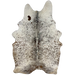 Tricolor Speckled Brazilian Cowhide:  white with brown and black, speckles and spots, and it has off-white, with speckles, on the belly and hind shanks - 7'2" x 4'6" (BRSP2276)