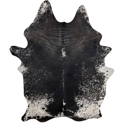 XL Black and White Speckled Brazilian Cowhide:  black, with white speckles, and it has a couple white spots that have black speckles  - 8'1" x 5'7" (BRSP2284)