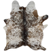 Large Tricolor Speckled Brazilian Cowhide:  white, with medium brown and blackish brown spots and speckles, and it has mostly solid blackish brown down the spine - 7'6" x 5'9" (BRSP2303)