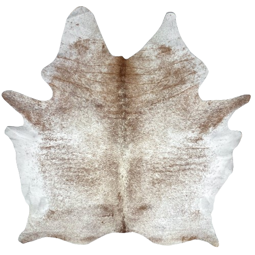 XL White and Reddish Brown Speckled Brazilian Cowhide, 1 brand mark:  white, with reddish brown speckles, and white on the belly, and it has one brand mark on the left side - 8' x 6'9" (BRSP2307)