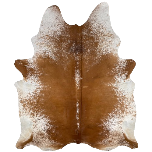 XXL Reddish Brown and White Speckled Brazilian Cowhide:  reddish brown down the back, white, with reddish brown speckles down part of the spine, and white with reddish brown speckles on the belly, shanks, and shoulder - 8'5" x 6'3" (BRSP2320)