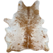 Large Reddish Brown and White Speckled Brazilian Cowhide, 1 brand mark:  white with reddish brown speckles and spots, and it has one brand mark on the right side of the butt - 7'7" x 6'3" (BRSP2374)