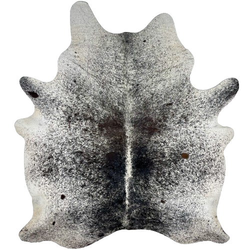 Tricolor Speckled Brazilian Cowhide:  white with black and dark brown spots and speckles - 6'11" x 5'7" (BRSP2399)