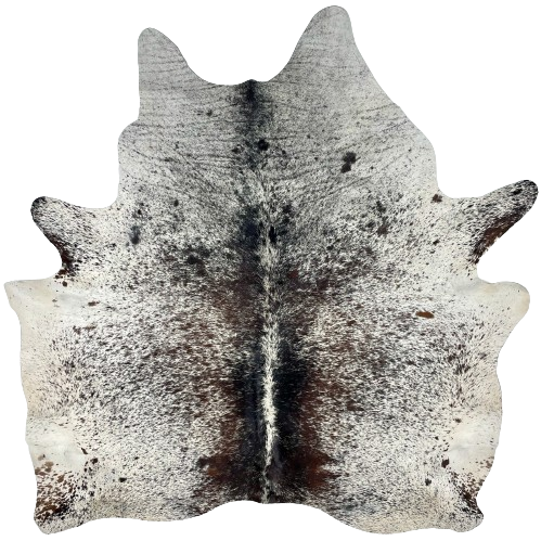 Tricolor Speckled Brazilian Cowhide:  white with black and brown speckles and spots - 6'8" x 5'10" (BRSP2406)