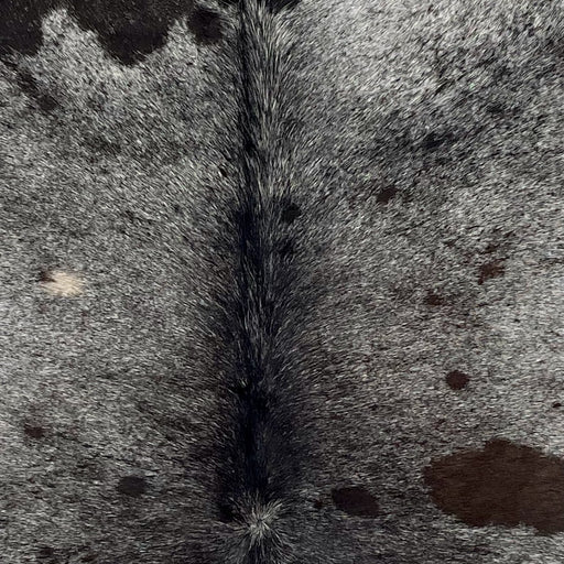 Closeup of this Speckled, Brazilian Cowhide, showing black with fine, white speckles  (BRSP2420)