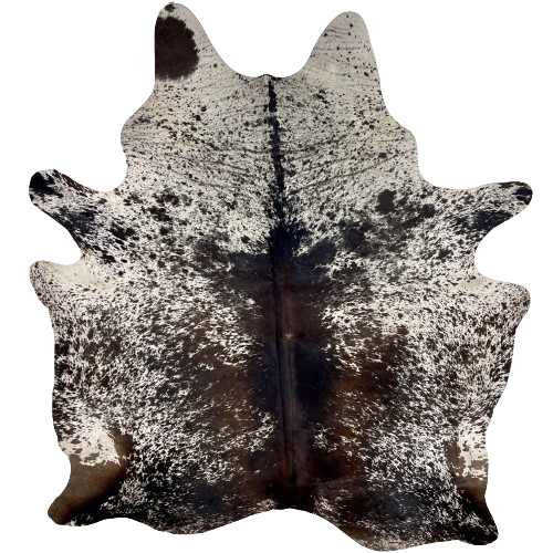 Tricolor Speckled Brazilian Cowhide:  white with brown and black spots and speckles - 7'5" x 6' (BRSP2422)