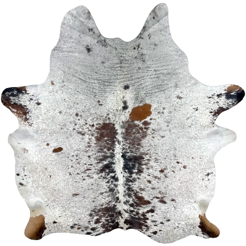 XL Tricolor Speckled Brazilian Cowhide:  white with brown and black speckles and spots - 8'1" x 6'9" (BRSP2428)