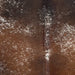 Closeup of this Tricolor, Speckled, Brazilian Cowhide, showing brown and blackish brown with white spots and speckles (BRSP2429)