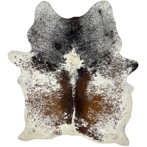 Large Tricolor Speckled Brazilian Cowhide:  white with brown and black spots and speckles - 7'10" x 5'9" (BRSP2430)