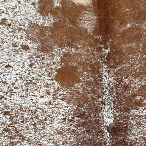 Closeup of this Large, Speckled, Brazilian Cowhide, showing white with brown speckles and spots (BRSP2449)