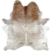 White and Reddish Brown Speckled Brazilian Cowhide, 1 brand mark:  white with reddish brown speckles covering most of the hide, and reddish brown with white speckles on the shoulder, and it has one brand mark on the left side of the butt - 7' x 5'11" (BRSP2457)