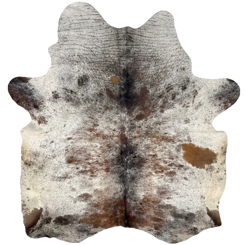 Large Tricolor Speckled Brazilian Cowhide:  white with reddish brown and black speckles and spots - 7'10" x 6'3" (BRSP2458)