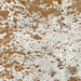 Closeup of this Speckled Brazilian Cowhide, showing white with caramel speckles, and large and small, caramel spots (BRSP2460)