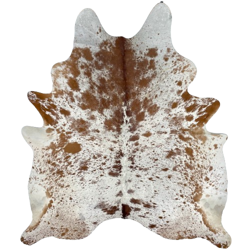 Brown and White Speckled Brazilian Cowhide:  white with brown spots and speckles - 7'2" x 5'11" (BRSP2485)