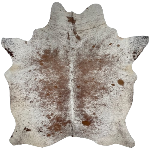 Brown and Off-White Speckled Brazilian Cowhide:  off-white with brown speckles and a few brown spots - 7'3" x 5'9" (BRSP2536)