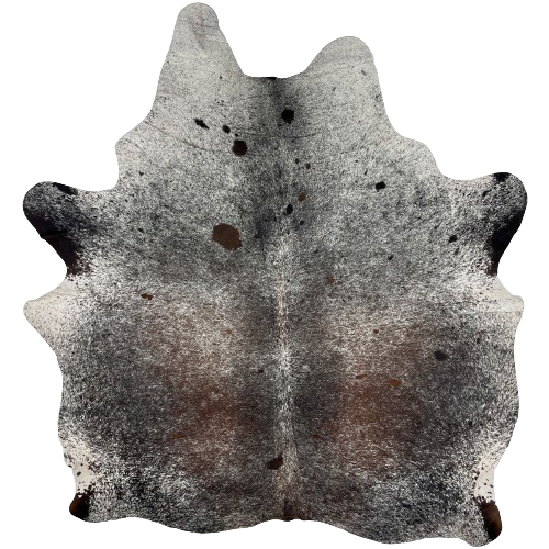 Tricolor Speckled Brazilian Cowhide:  has a mix of black and brown, with white speckles and spots - 6'7" x 5'8" (BRSP2570)