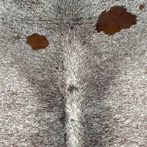 Closeup of this Speckled, Brazilian Cowhide, showing white with brown speckles and spots (BRSP2598)