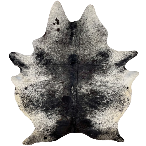 Large Black and White Speckled Brazilian Cowhide:  white with black speckles and large and small, black spots - 7'10" x 5'11" (BRSP2648)