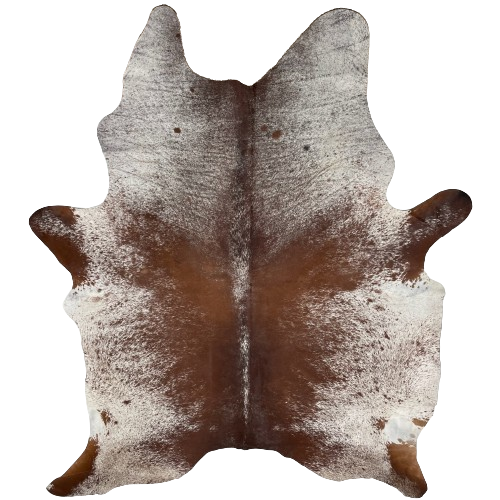 XL Brown and White Speckled Brazilian Cowhide:  white with brown speckles and spots, and mostly solid brown down the middle of the back - 8'2" x 6' (BRSP2660)