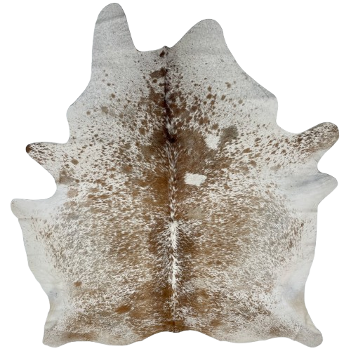 Tricolor Speckled Brazilian Cowhide: white with brown and taupe speckles and spots - 7'3" x 5'11" (BRSP2680)