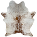 White and Reddish Brown Speckled Brazilian Cowhide, 1 brand mark: white with reddish brown speckles and spots, and it has one brand mark on the right side of the butt - 6'11" x 5'6" (BRSP2711)