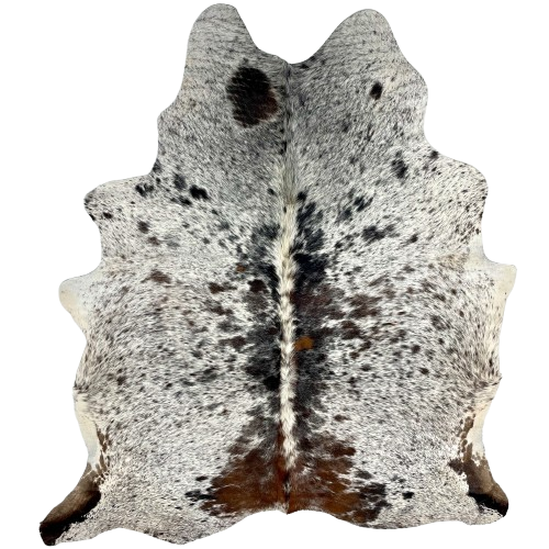 Tricolor Speckled Brazilian Cowhide: white with black and brown speckles and spots - 6'7" x 4'11" (BRSP2758)