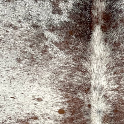 Closeup of this Speckled Brazilian Cowhide, showing off-white with brown speckles and spots  (BRSP2761)