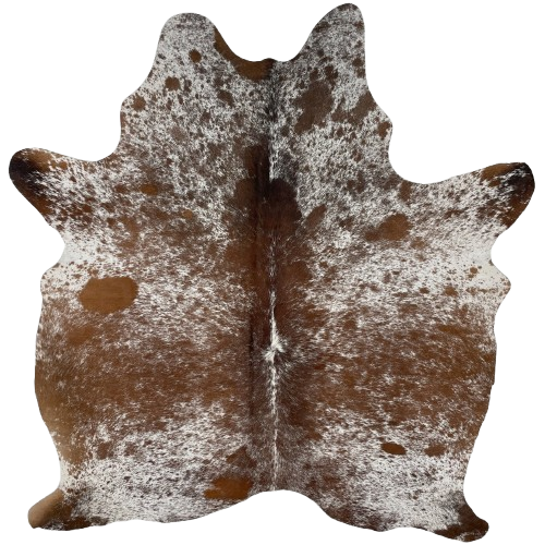 Brown and White Speckled Brazilian Cowhide:  white with brown speckles and spots - 5'11" x 4'11" (BRSP2762)