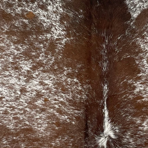 closeup of this Speckled Brazilian Cowhide, showing white with brown speckles and spots (BRSP2762)