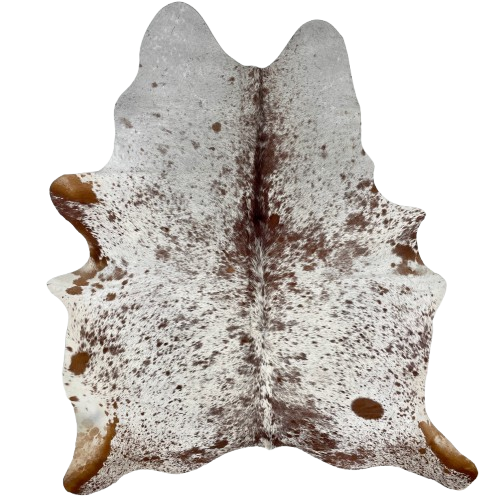 White and Brown Speckled Brazilian Cowhide: white with brown speckles and spots - 6'7" x 5' (BRSP2769)