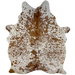 White and Brown Speckled Brazilian Cowhide, 2 brand marks: white with brown spots and speckles, and two brand marks on the right, hind shank - 6'10" x 5'2" (BRSP2771)